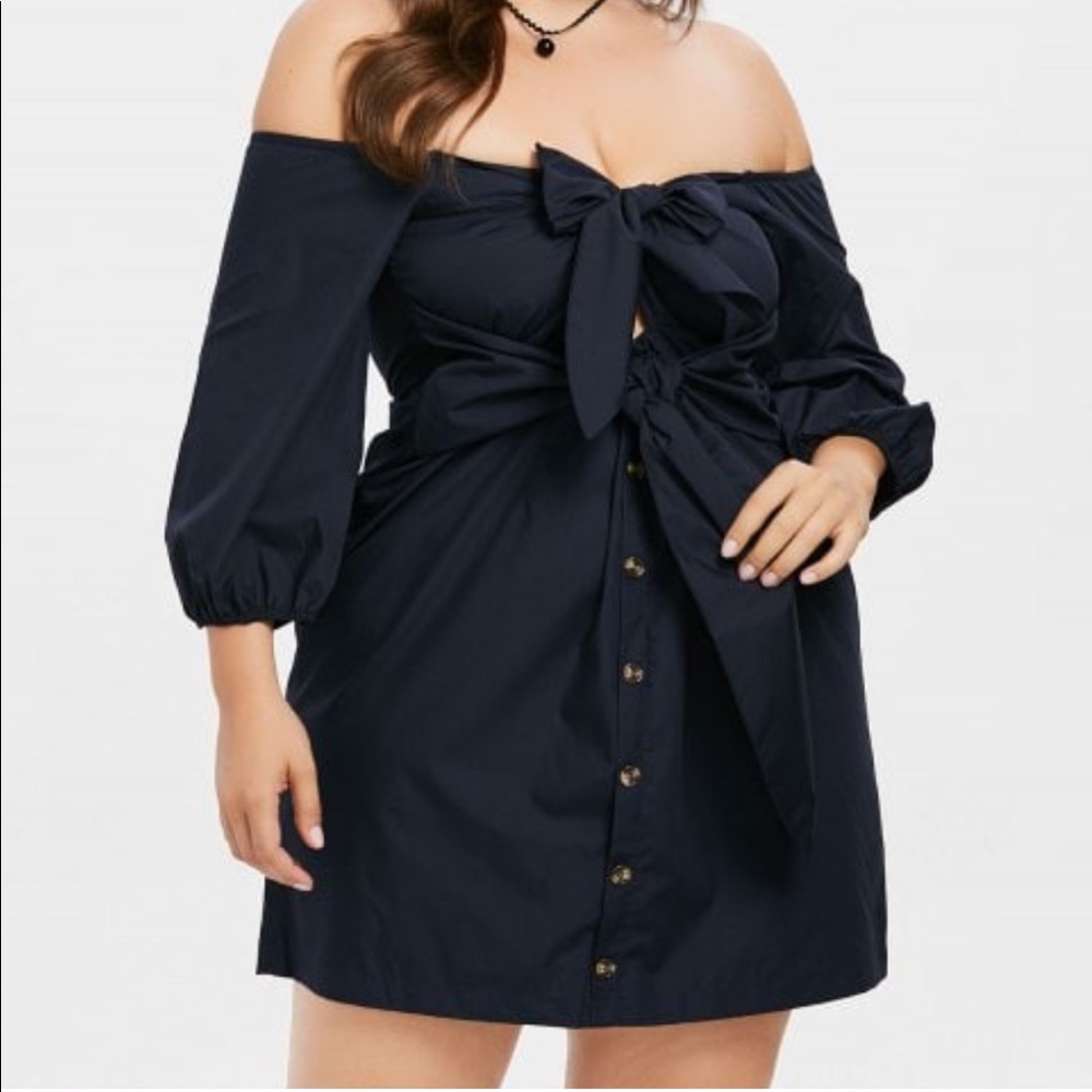 Front Knot Plus Size Off Shoulder Dress